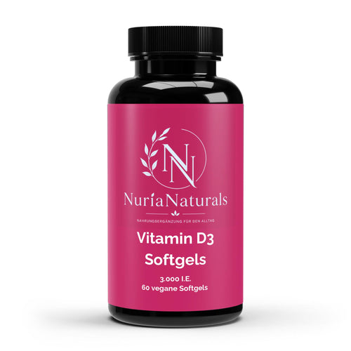 Vitamin D3 3.000 I.E. von Nuria Naturals – Dose mit 60 veganen Softgels